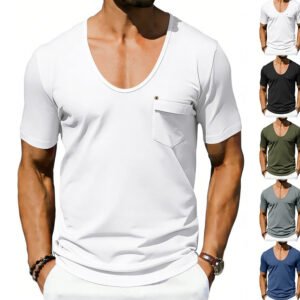 Mens Loose-fitting Casual T-shirt With A Large Collar And Short Sleeves