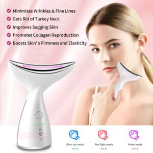 EMS Microcurrent Neck Face Beauty Device With 3 Colors LED Photon Therapy Skin Tighten Reduce Double Chin Face Lifting Devices
