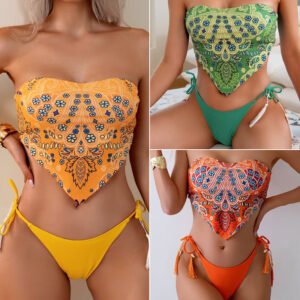 New European And American Style Strapless Tube Top Bikini Halter-style Swimsuit