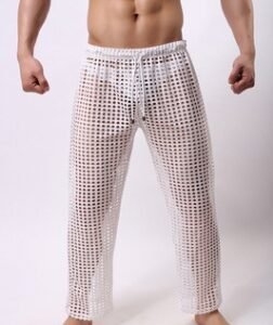 new fashion men sexy mesh trousers men casual hollow trousers