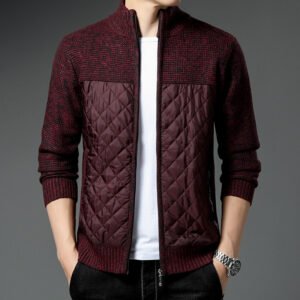 New Autumn Winter Knitted Cardigan Mens Stand-Up Collar Jacket