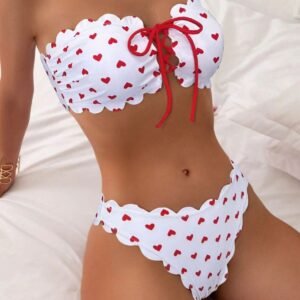 Printed Tube-top Bikini With Tie-up Drawstring