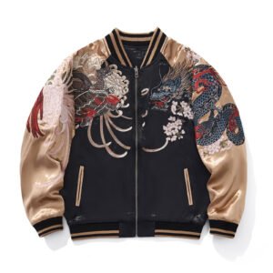 Mens Loose Fit Polyester Embroidered Chinese Style Jacket