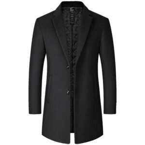 Mens Mid-Length Casual Wool Coat For Middle-Aged Men