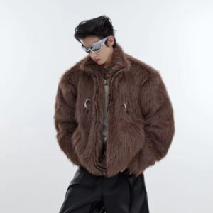 Niche Light-luxury, Faux-fur-lined Padded Coat With A Metallic Finish