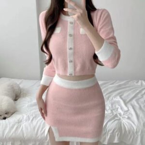 Chanel-style Sweater And Sheath Skirt For Women